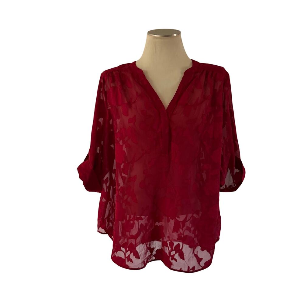 NWT Torrid Red Sheer Floral Blouse Plus Size 2X Career Office Popover Harper
